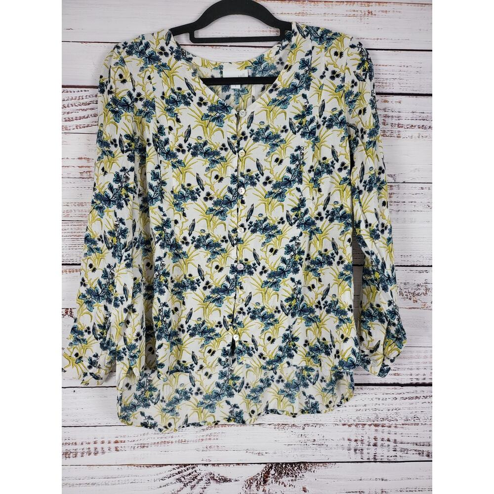 J.Jill Button Front‎ Top S Womens Long Sleeve Floral Multicolor Rayon Blouse